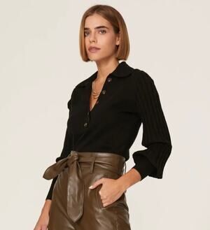 Nicholas Black Adelpha Knit Collared Top L